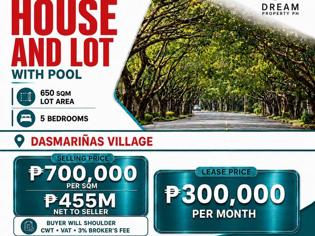 650sqm 5 BR For Sale/Lease House and Lot in Dasmarinas Village, Makati City near Forbes Park, BGC, Makati CBD, Bel-Air & Urdaneta Village