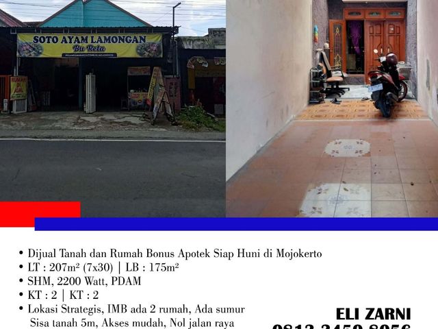 Dijual Tanah dan Rumah Bonus Apotek Siap Huni di Mojokerto
