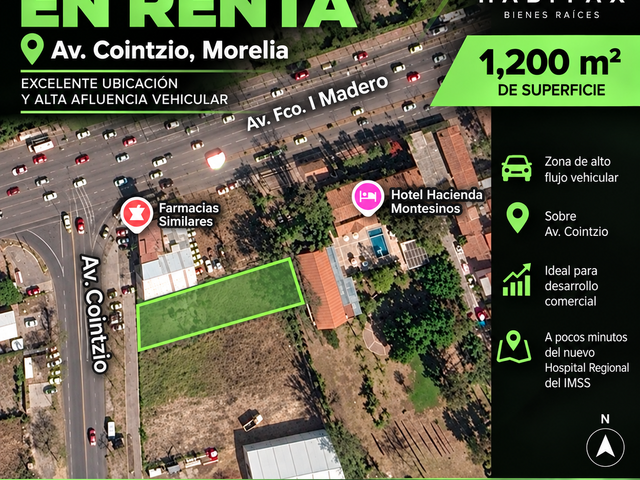 🏢 TERRENO COMERCIAL EN RENTA – SALIDA A QUIROGA, MORELIA 🏢