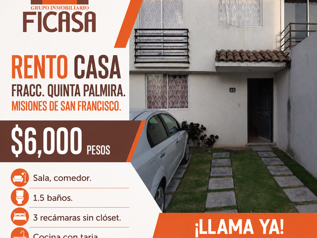 rento casa en fracc. quinta Palmira en misiones de San Francisco cerca outlet Puebla