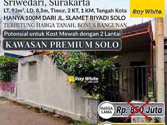 Rumah dijual hanya 100m dari Jl Slamet Riyadi Solo, Kawasan Premium, cocok untuk rumah tinggal/kost
