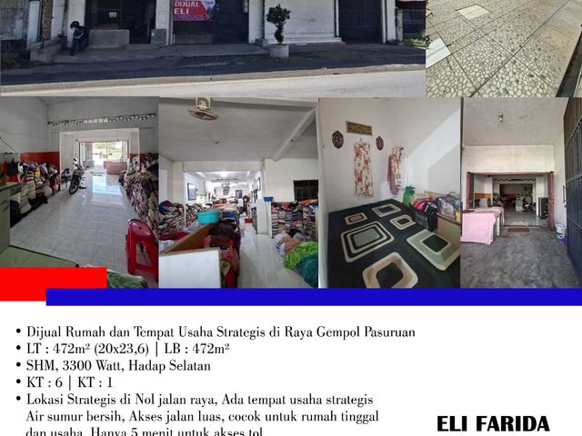 • Dijual Rumah dan Tempat Usaha Strategis di Raya Gempol Pasuruan