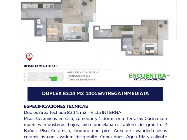 DUPLEX 83.14M2 1401 VISTA INTERIOR ENTREGA INMEDIATA