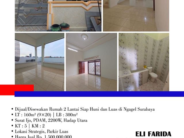 Dijual/Disewakan Rumah 2 Lantai Siap Huni dan Luas di Ngagel Surabaya