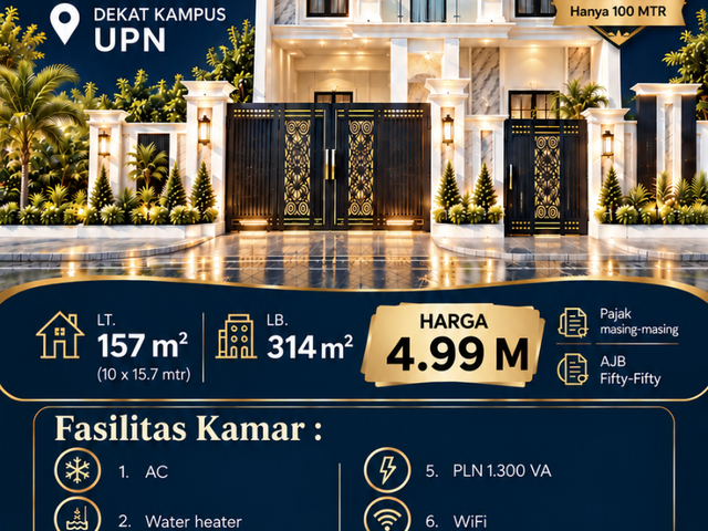 Dijual Rumah Kost Strategis Dekat Kampus UPN di Rungkut Asri Timur VIII Surabaya Timur
