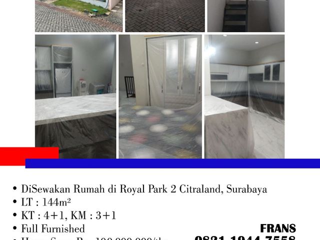DiSewakan Rumah di Royal Park 2 Citraland, di Surabaya