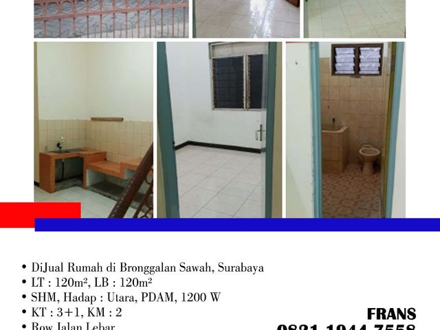 DiJual Rumah di Bronggalan Sawah, di Surabaya