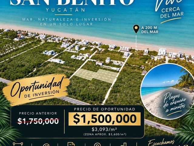 Terreno en venta en San Benito, Yucatán a 200m del mar
