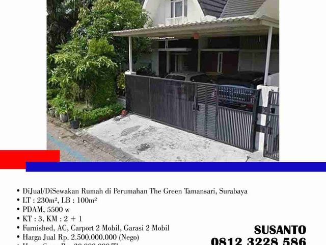 DiJual/DiSewakan Rumah di Perumahan The Green Tamansari, Surabaya