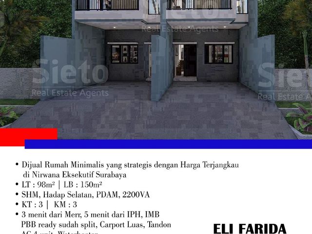 Dijual Rumah Minimalis yang strategis dengan Harga Terjangkau di Nirwana Eksekutif Surabaya