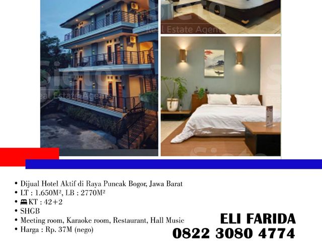 Dijual Hotel Aktif di Raya Puncak Bogor Jawa Barat