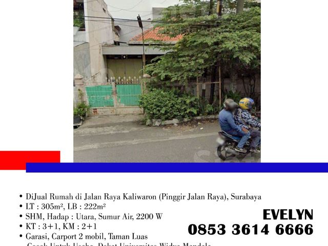 DiJual Rumah di Jalan Raya Kaliwaron (Pinggir Jalan Raya), di Surabaya