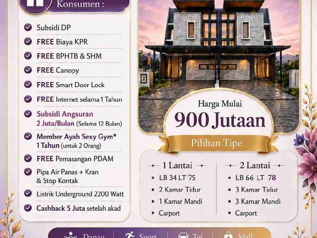 Dijual Rumah 2 lantai Lokasi tepi danau