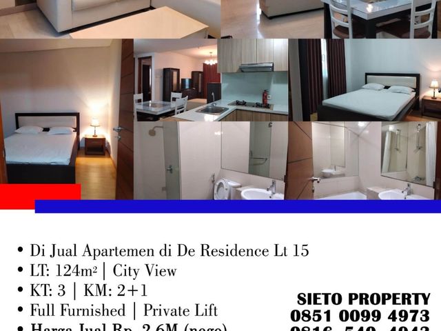 Dijual Cepat! Apartement De Residence Lantai 15