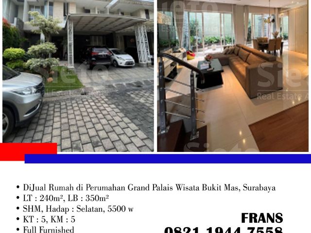 DiJual Rumah di Perumahan Grand Palais Wisata Bukit Mas, di Surabaya