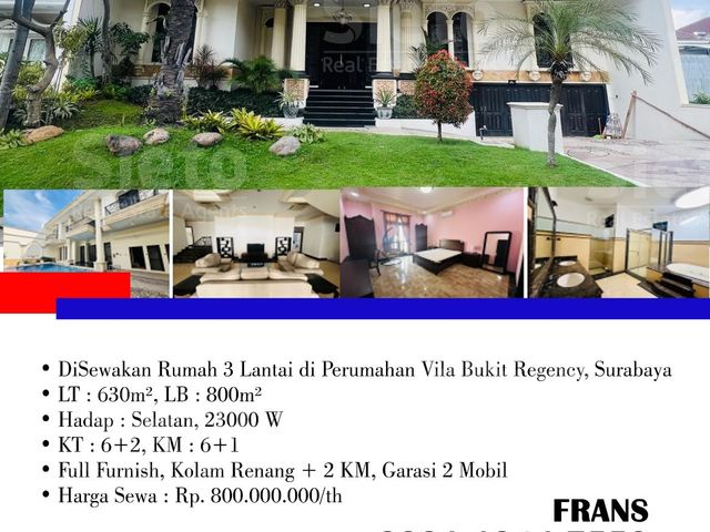 DiSewakan Murah Rumah 3 Lantai di Perumahan Vila Bukit Regency, Surabaya