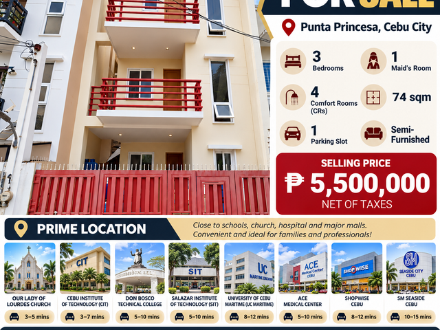 TOWNHOUSE FOR SALE IN PUNTA PRINCESA, CEBU CITY – ₱5.5M NET