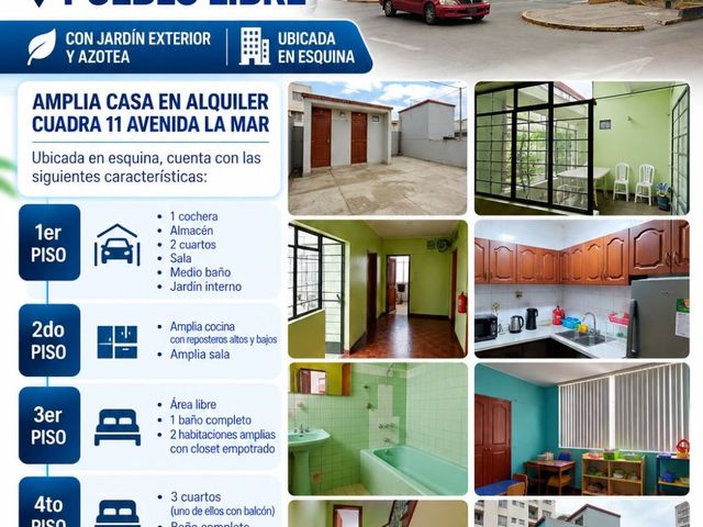 SE ALQUILA CASA  PUEBLO LIBRE EN ESQUINA DE LA AV. LA MAR - IDEAL PARA EMPRESAS