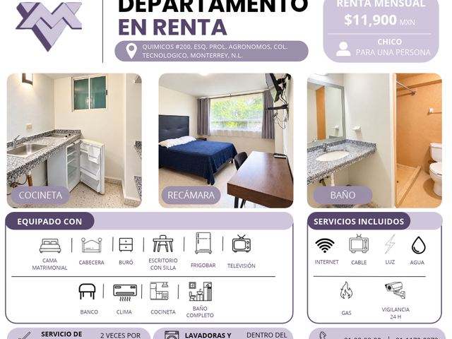 RENTA DE DEPARTAMENTO - ZONA TEC