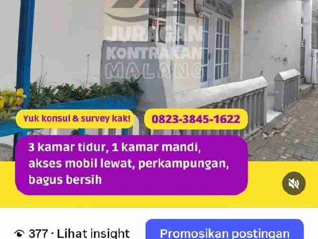 Kontrakkan 3 kamar Dinoyo Malang dekat kampus