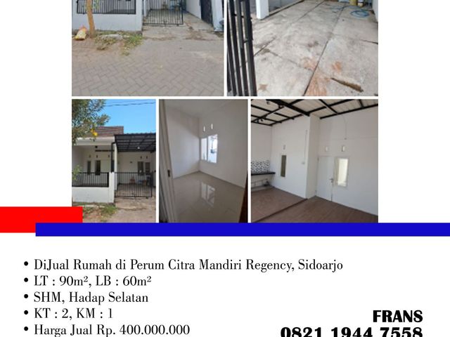DiJual Cepat Rumah di Perum Citra Mandiri Regency, di Kota Sidoarjo