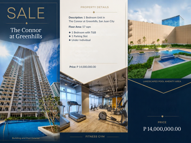 1BR condo for sale in Greenhills with parking near Cardinal Lsgh