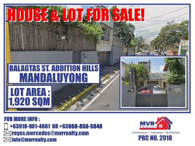 HOUSE AND LOR FOR SALE ADDITION HILLS MANDALUYONG