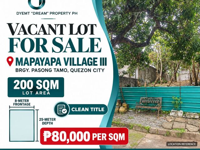 200sqm Vacant Lot for Sale in Mapayapa Village III, Quezon City near Commonwealth Avenue