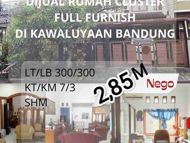 turun harga 2.85M Dijual Rumah Kluster Full Furnish Kawaluyaan Kota Bandung LT 300m² LB 300m² 7KT 3KM SHM  harga nego
