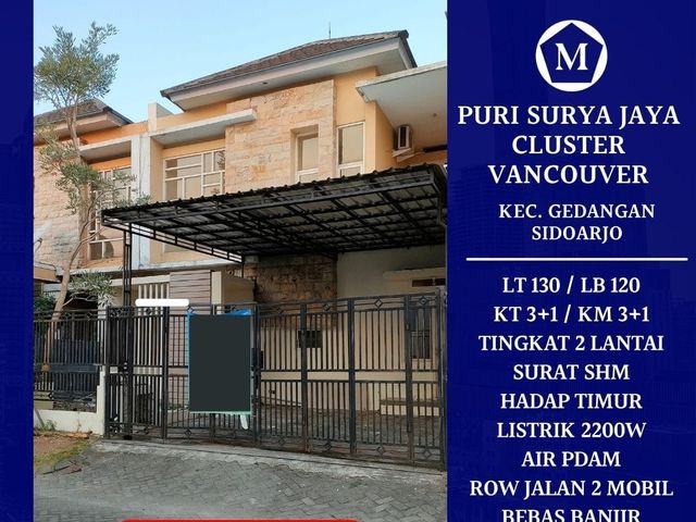 Disewakan Rumah Puri Surya Jaya Sidoarjo 40 Juta/Tahun Bebas Banjir