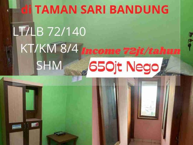 dijual kostan dekat ITB Taman sari kota bandung 72/140m² 8KT 4KM SHM income 72juta/ tahun 650juta  nego