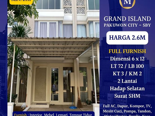 Dijual Rumah Grand Island Pakuwon City Surabaya 2.6M SHM Full Furnish