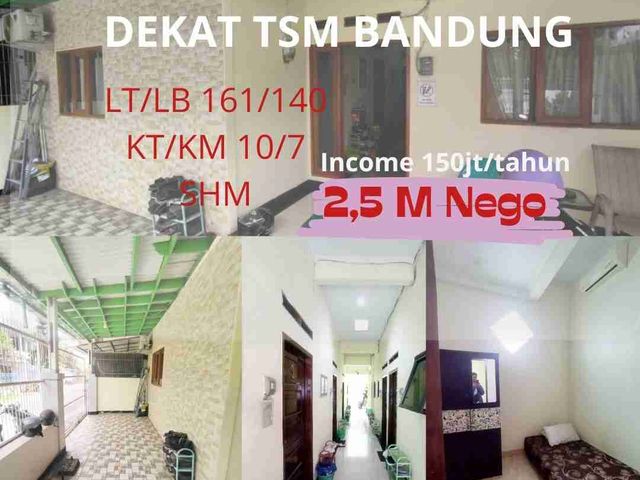 Dijual Kostan Full terisi dekat TSM kota Bandung  LT 161m² LB 140m² KT 10 KM 7  SHM income 150 juta/ tahun harga 2.5 M nego