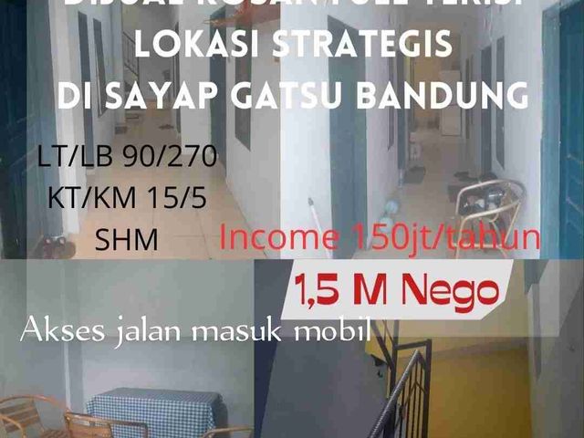 Dijual Kostan Sayap Gatsu dekat TSM Kota Bandung 90/270m² 15KT 5KM SHM income 150juta/ tahun masuk mobil harga 1.5M nego
