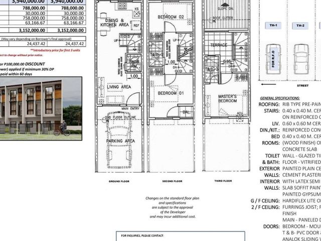 3 Storey Townhouse with 3 Bedroom, 3 Toilet and bath and 1 Car Garage FOR SALE in Caloocan City (PH2907)